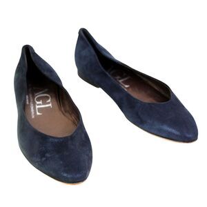 Attilio Guisti Leombruni SHINY NAVY BLUE GENUINE LEATHER FLAT BALLET SHOES Sz 36